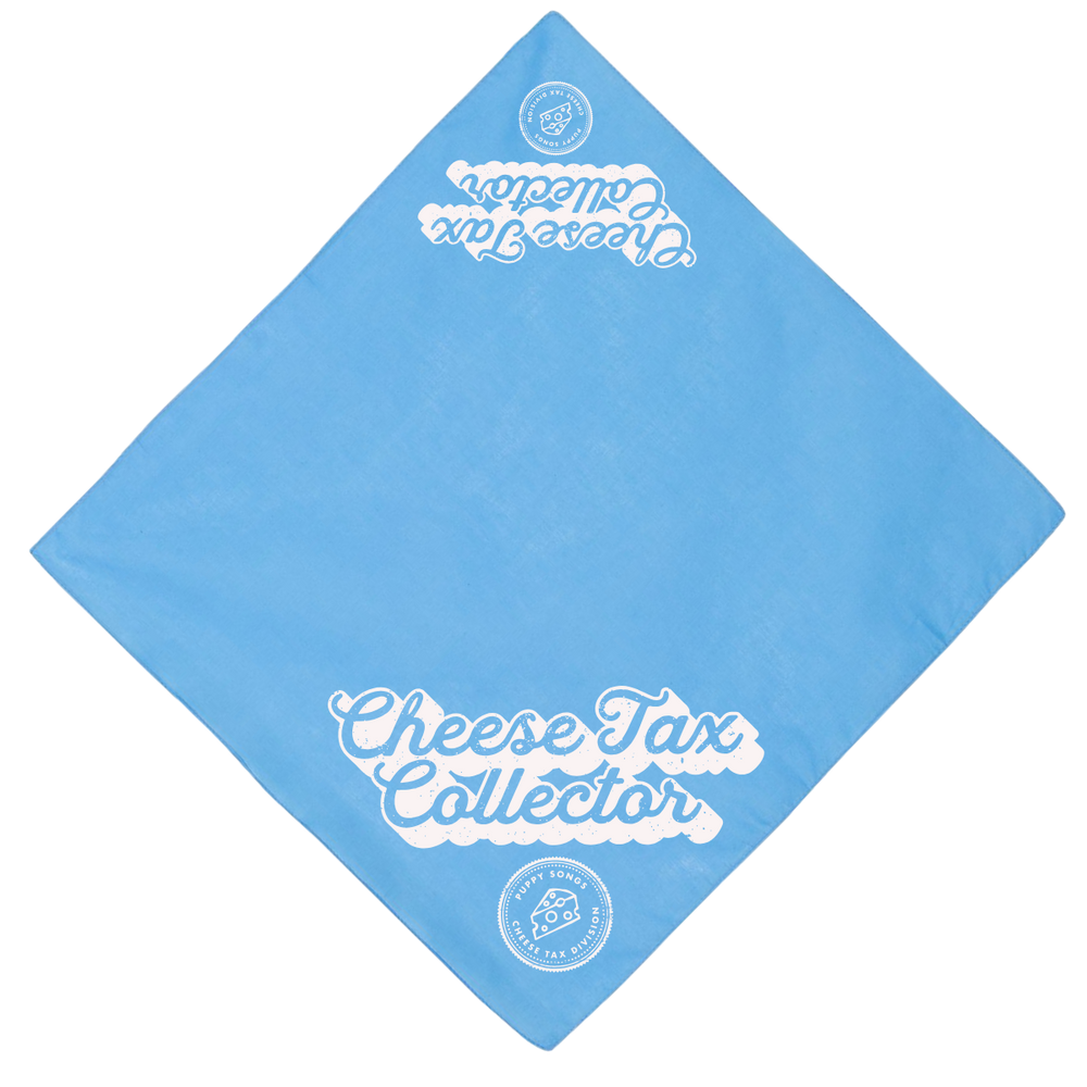 "Cheese Tax Collector" Light Blue Dog Bandana