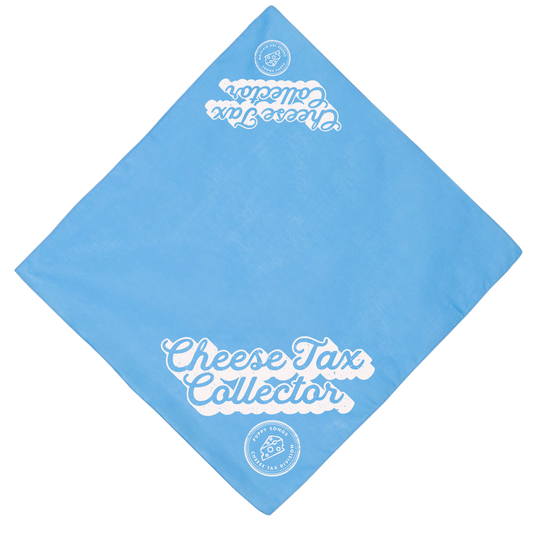 "Cheese Tax Collector" Light Blue Dog Bandana